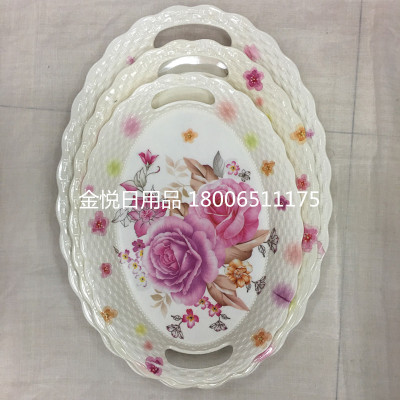 Oval color flower design melamine plate family fruit plate anti-hot home plate melamine tray