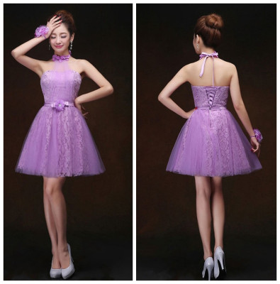 The bridesmaid dressesnew south Korean version of the bridesmaid dresses in a long purple dress thin shoulder dress.