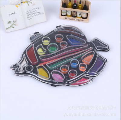 Youyan 23 Color Cartoon Large Fish Dish Suction Card Semi-Dry Watercolor Watercolor Painting Art Supplies Factory Direct Sales
