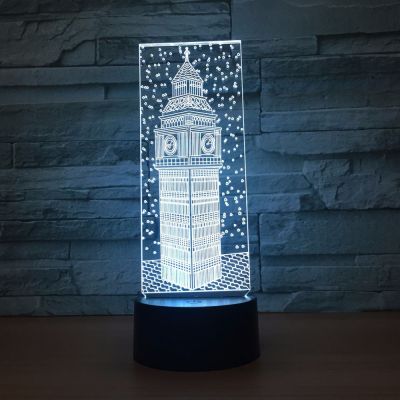 3D lamp clock tower changing color night lamp acrylic LED colorful atmosphere lamp American lamp factory wholesale 1013.