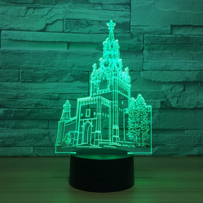 Factory direct selling bell tower creative 3D lamp bedroom bedside lamp acrylic seven color remote control night light