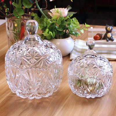 Glass diamond crystal sugar bowl candy jar with lid can jar.