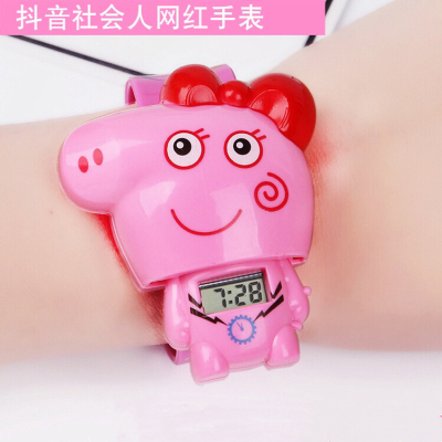 New red piggy dog children's creative electronic retractable watch.