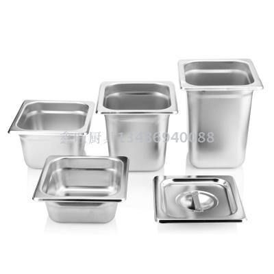 American stainless steel 1/6gastronorm container  canteen serving dishes in the kitchen sink plate.