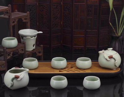 Ceramic tea set with a set of 10 pieces of your kiln tea ware pottery and porcelain ware of your kiln, jingdezhen gift.