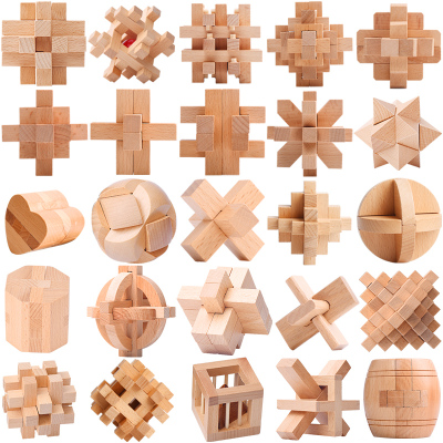Kongming lock luban 25 sets of adult wisdom to decompress children beech wood block toy.