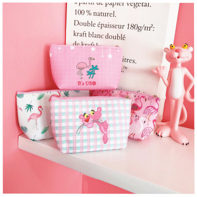 Korean edition ins small fresh pink flamingo pink panther cosmetic bag.