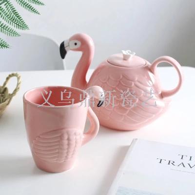 Flamingo ceramic teapot tea set creative high-capacity afternoon tea pot coffee pot milk mug mug.