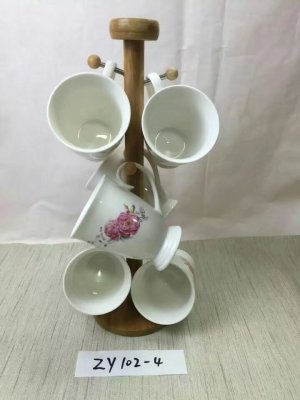 Wooden frame coffee set, ceramic coffee cup, coffee cup, coffee cup manufacturers direct selling foreign trade coffee.