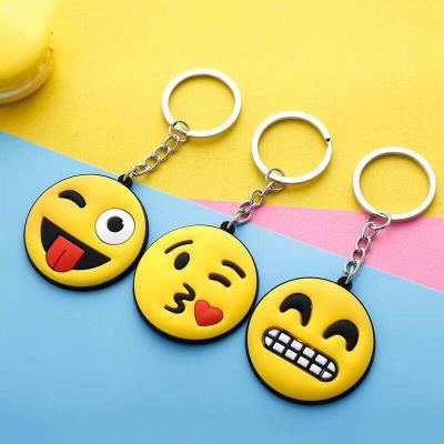 Creative PVC cute little yellow round face expression key chain smiling face key chain