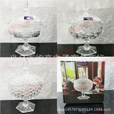 DELISOGA GLASS CANDY BOWL WITH LID SUGAR BOWL BIG SIZE WITH STAND 