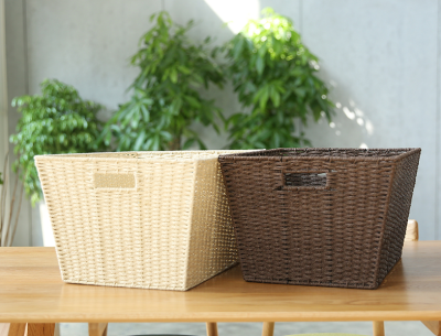 Paper-Woven Trapezoidal Large Basket-Beige Coffee Color