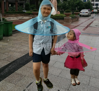 Factory Direct Sales Creative Children Raincoat Environmental Protection Student Head Wearing Umbrella Hat Poncho