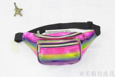  laser rainbow color waist bag women's messenger bag sports running multi-functional collection of silver boobs.