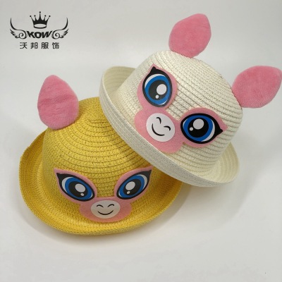 New south Korean version of children's straw hat cute baby cartoon sunshade hat outdoor sun hat wholesale.