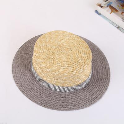 2021 Spring/Summer new Straw hat Navy Sun protection two-color spliced wide brim flat hat