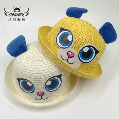 New south Korean version of children's straw hat cute baby cartoon sunshade hat wholesale.