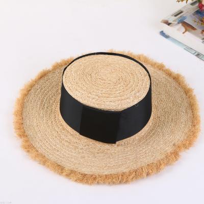 Straw hat large brim stiff summer visor raffia straw hat flat hat