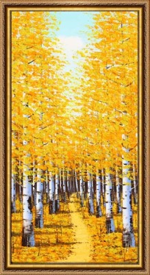 Pure Hand Drawing Abstract Oil Painting Landscape Fortune Tree Framed Vertical Hanging Modern European Style Hallway Aisle Golden Avenue