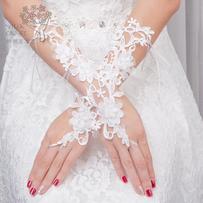 Bride's short wedding dress gloves new bride lace medium long gloves female thin white wedding gloves lace.