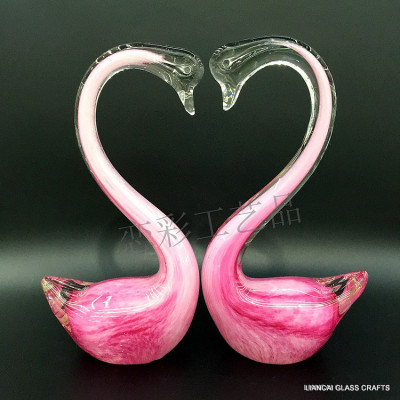 Glass handicraft in pairs imitation jade lovers swan glass home decoration bridal chamber wedding gift.