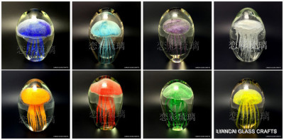 Coloured glaze crafts night light jellyfish glass jellyfish home paperboard decoration of the sea.