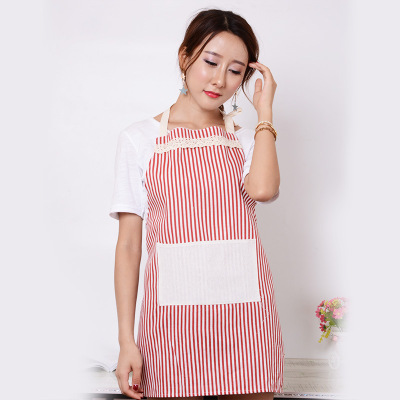 Japanese cotton and linen kitchen aprons with cute lace double pocket, home cooking cafe apron.