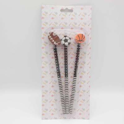 Pencil with 3 Ball shape erasers set