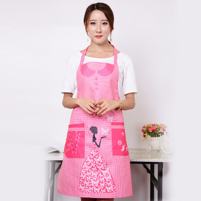 Fashion Korean version with sleeveless home, peach skin velvet waterproof adult kitchen advertising apron cover.