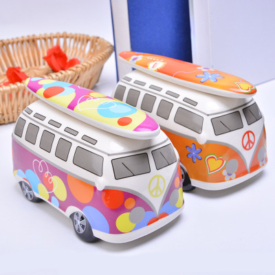 Manufacturer direct selling enameled ceramic bus piggy bank to store small stores for children's gifts.