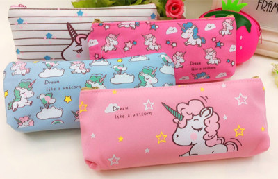 Japan and South Korea Lovely girl unicorn Canvas Elementary School Pencil case pen bag Collection bag Student gifts