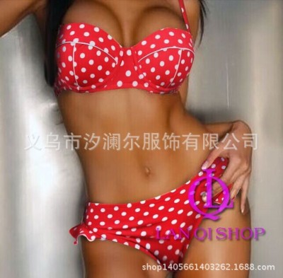 South Korean bikini point little fresh exclusive hot style high-end European and American flannelette polka dot swimsuit