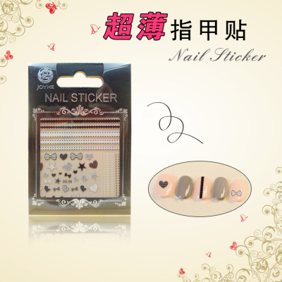 Ultra-Thin Nail Sticker Summer New Heart-Shaped Bow Pattern Black and White