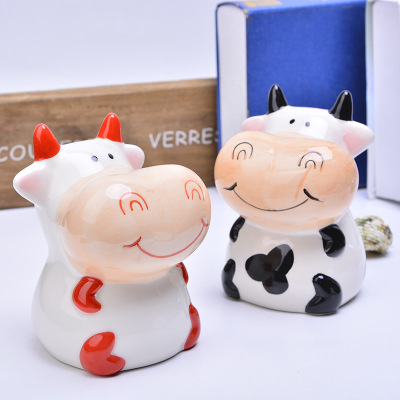 Popular creative ceramic crafts home decoration children's birthday gift cow shaped ceramic piggy bank.