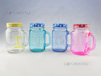 Transparent glass tea cup with lid creative mason jar fruit cup lemon portable cup