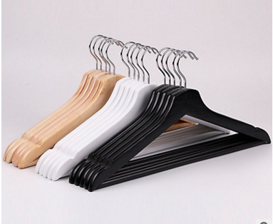 Men's Flat Head First-Class Solid Wood Hanger Wood Color Black and White Clothes Hanger Home Clothing Store Environmental Protection Paint