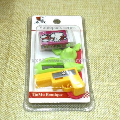TM plastic card pencil sharpener rubber student stationery set eraser pencil sharpener stationery