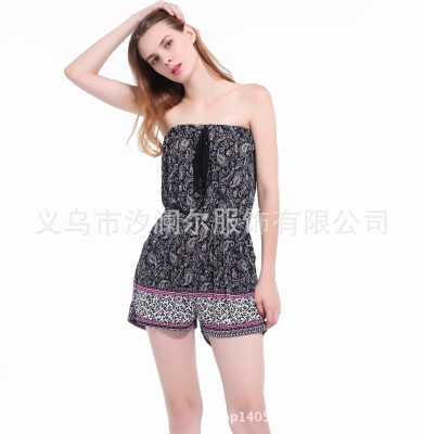 One-piece pants strapless one-piece shorts for women summer beach vacation one-piece leaves cashew Bohemia