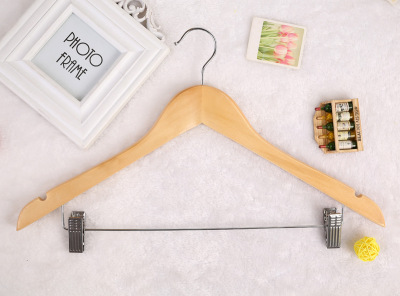 Customized wooden clothes hanging solid wood women's non-slip double hanger with clip