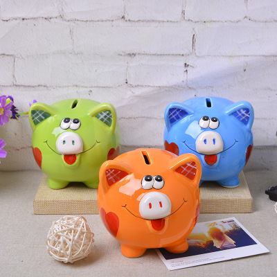 e handmade creative color cartoon red heart pig money can glaze craft small decoration wholesale.