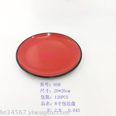 Manufacturers direct sales of melamine red black bags edge of the disk imitation porcelain plate.