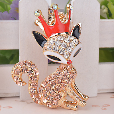 Korean gold crown fox model with diamond key ring girl's bag hanging pendant