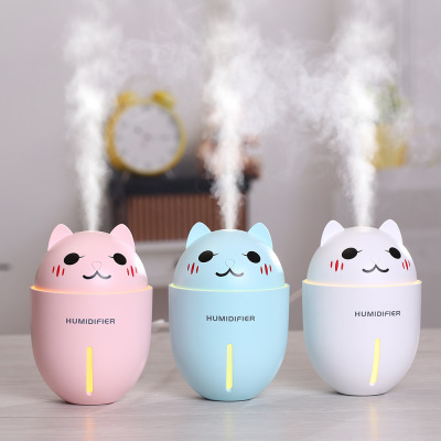 Cute pet cat humidifier spray small fan with night light mini office lightweight USB humidifier
