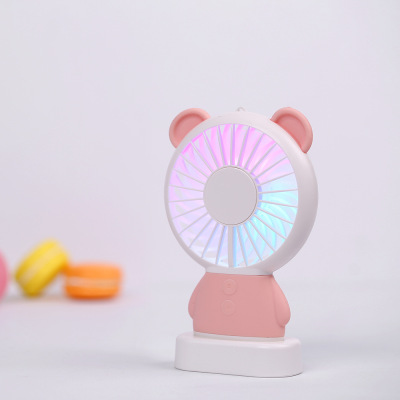 Zaiwan linglong rabbit damo bear pocket slim handheld charging mini fan USB fan with rainbow lights