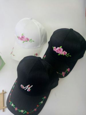 New silk satin women's tongue cap Korean embroidery rose baseball cap outdoor sun shade hats