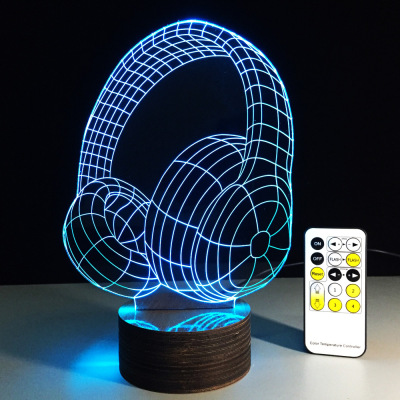 Creative vision 3D small night lamp foreign trade hot earphone lamp manufacturers direct wooden base LED lamp