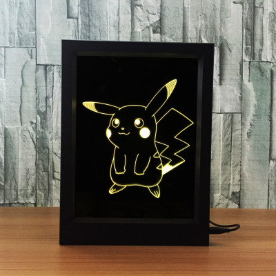 Cross-border source Wish hot style Pikachu creative photo frame lamp 3d acrylic frame lamp customized night light