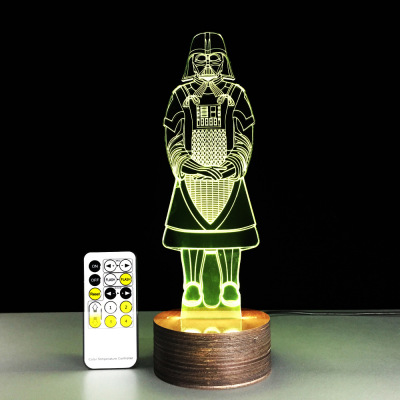 Creative gifts wholesale wooden base 3D night light stereoscopic vision LED night light darth vader 3D lamp 079
