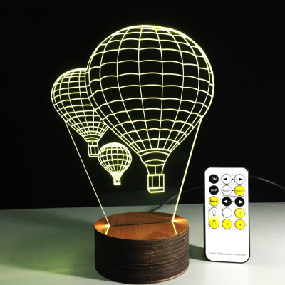 Creative LED lamp solid wood base gift desk cartoon lamp with seven colors intelligent remote control small night lamp