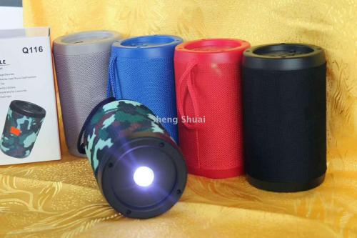 new q116 portable outdoor wireless bluetooth audio with flashlight fabric speaker